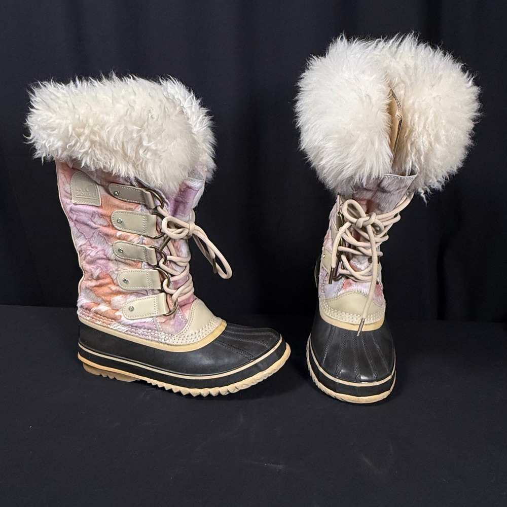 Sorel Joan of Arctic Reserve LE Vail Champagne Boots Cow Hide Sheepskin Womens 8